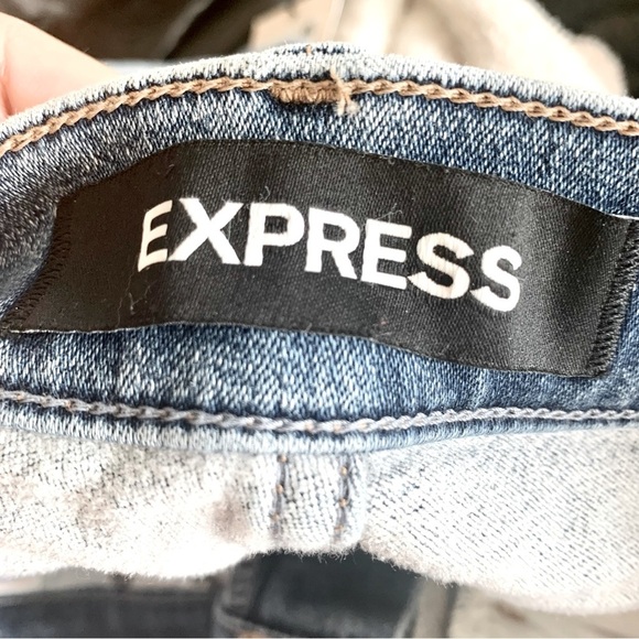 EXPRESS Blue Fleece-Lined Denim Jean Leggings Mid-Rise Raw Hem - Picture 9 of 9